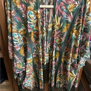 Ember Leaf Print Kimono Cardigan